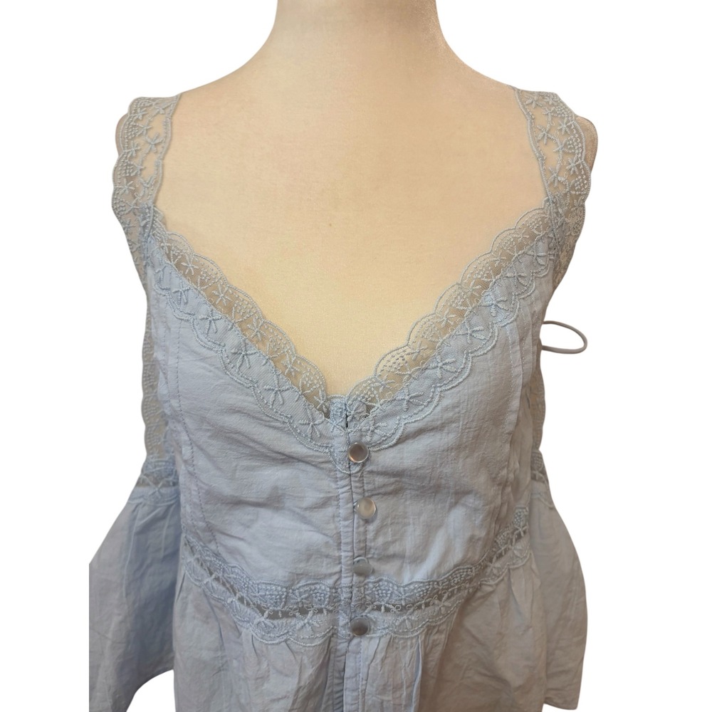 NEW Wild Fable Light Blue XL Lace Trim Side Tie Peplum Top‎ Cottagecore Tank - Picture 3 of 9